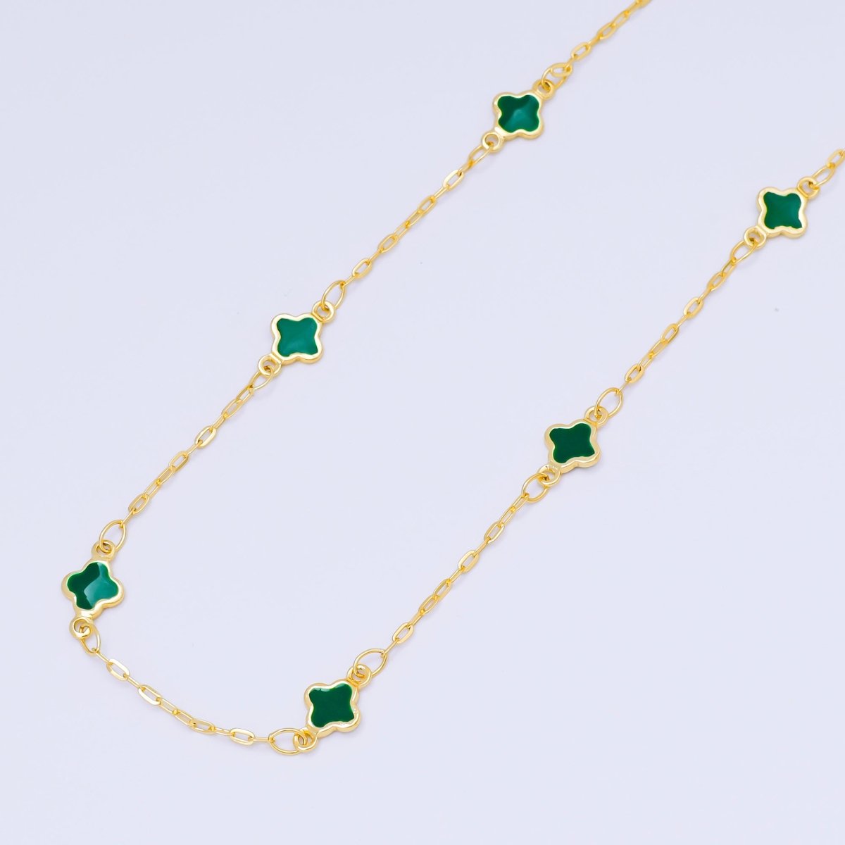 24K Gold Filled 1.5mm Enamel Lucky Clover Unfinished Satellite Chain by Yard | ROLL-1675 - ROLL-1678