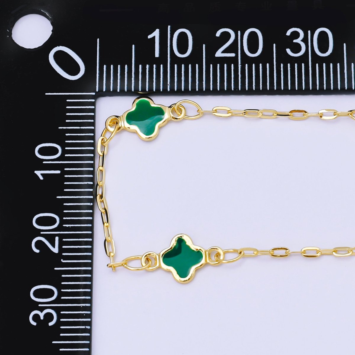 24K Gold Filled 1.5mm Enamel Lucky Clover Unfinished Satellite Chain by Yard | ROLL-1675 - ROLL-1678