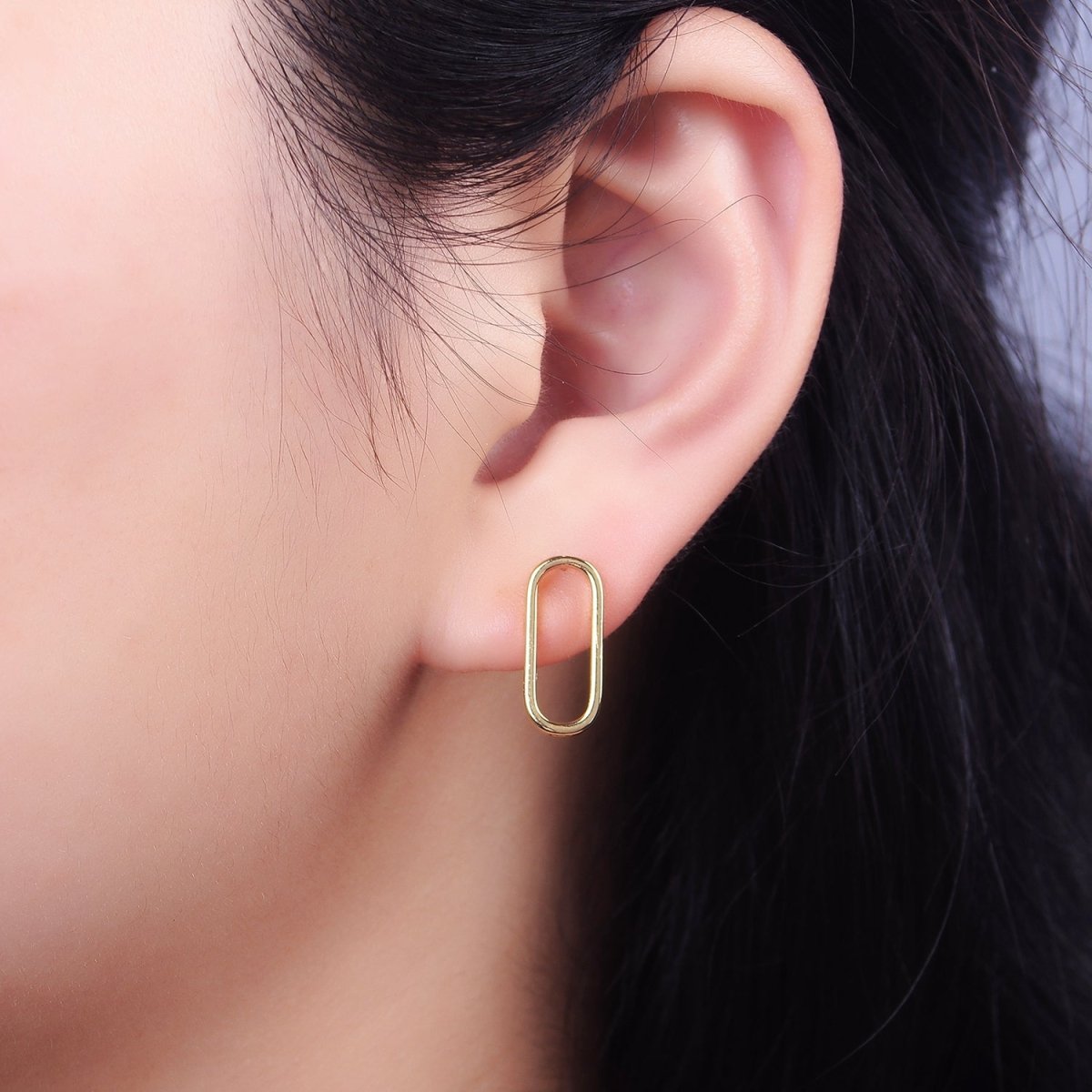 24K Gold Filled 16mm Open Oblong Drop Stud Earrings Supply | Z-396