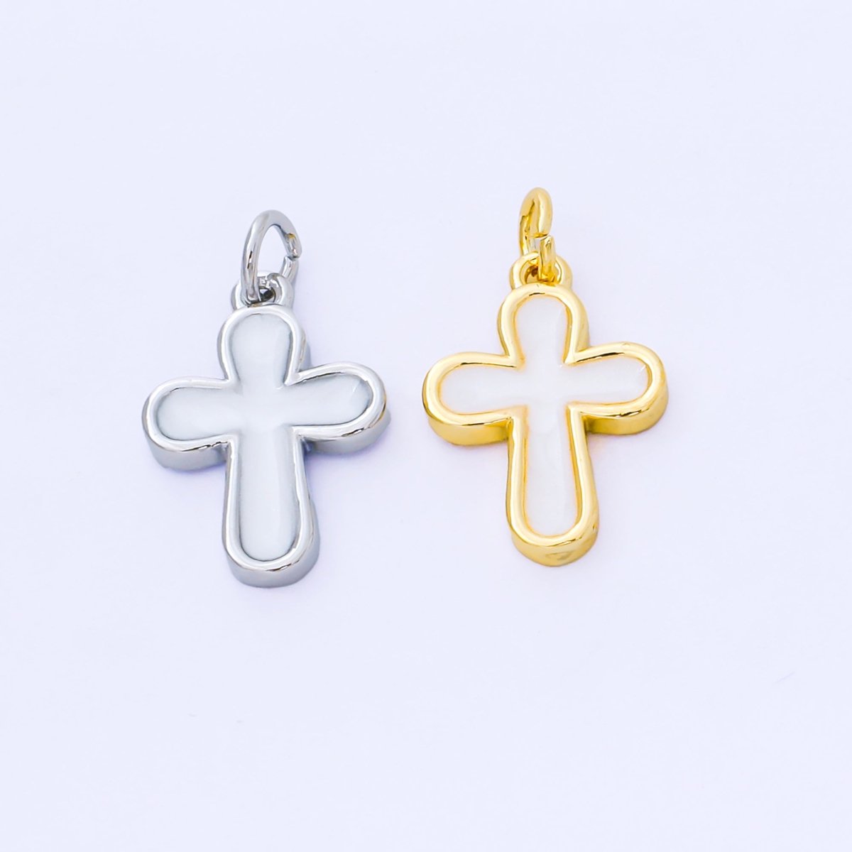 24K Gold Filled 16mm White Enamel Cross Holy Christian Catholic Charm in Gold & Silver | AF1518