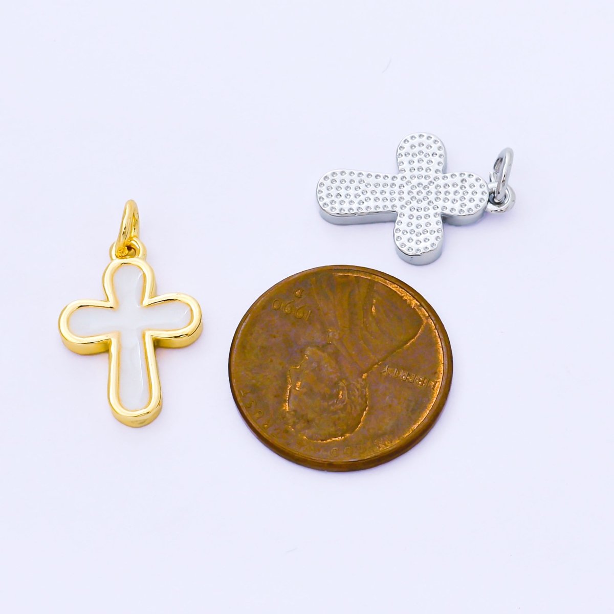 24K Gold Filled 16mm White Enamel Cross Holy Christian Catholic Charm in Gold & Silver | AF1518