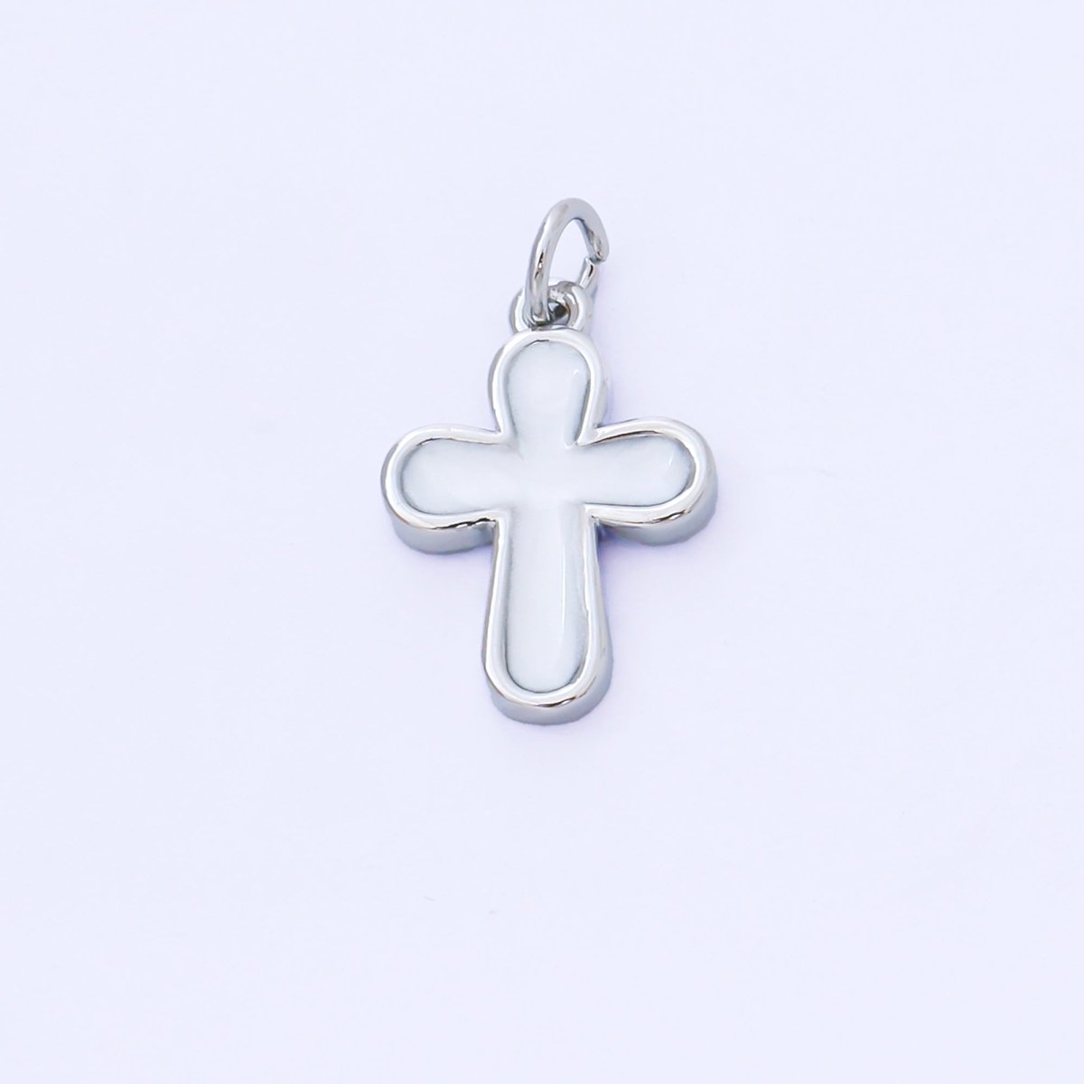 24K Gold Filled 16mm White Enamel Cross Holy Christian Catholic Charm in Gold & Silver | AF1518