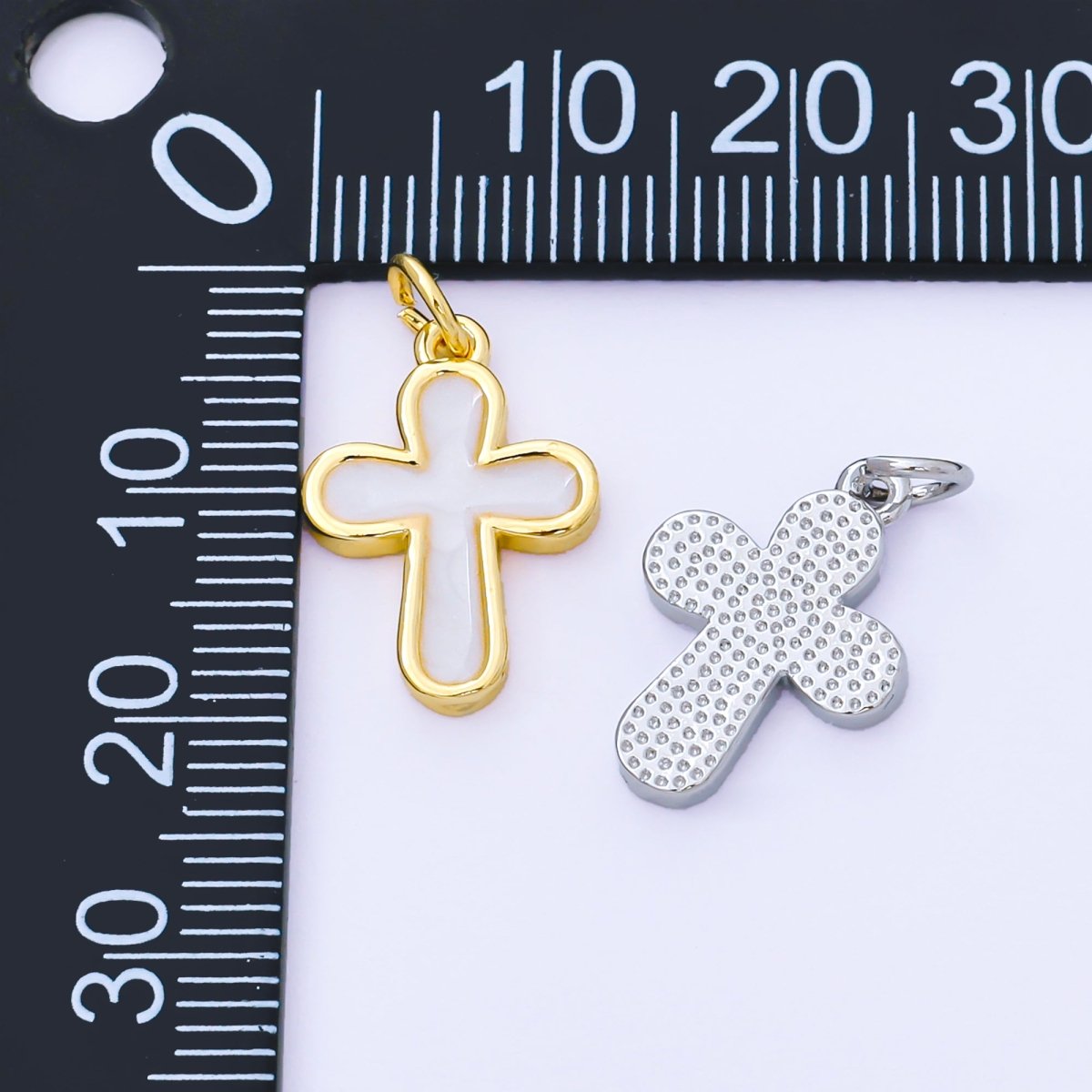 24K Gold Filled 16mm White Enamel Cross Holy Christian Catholic Charm in Gold & Silver | AF1518