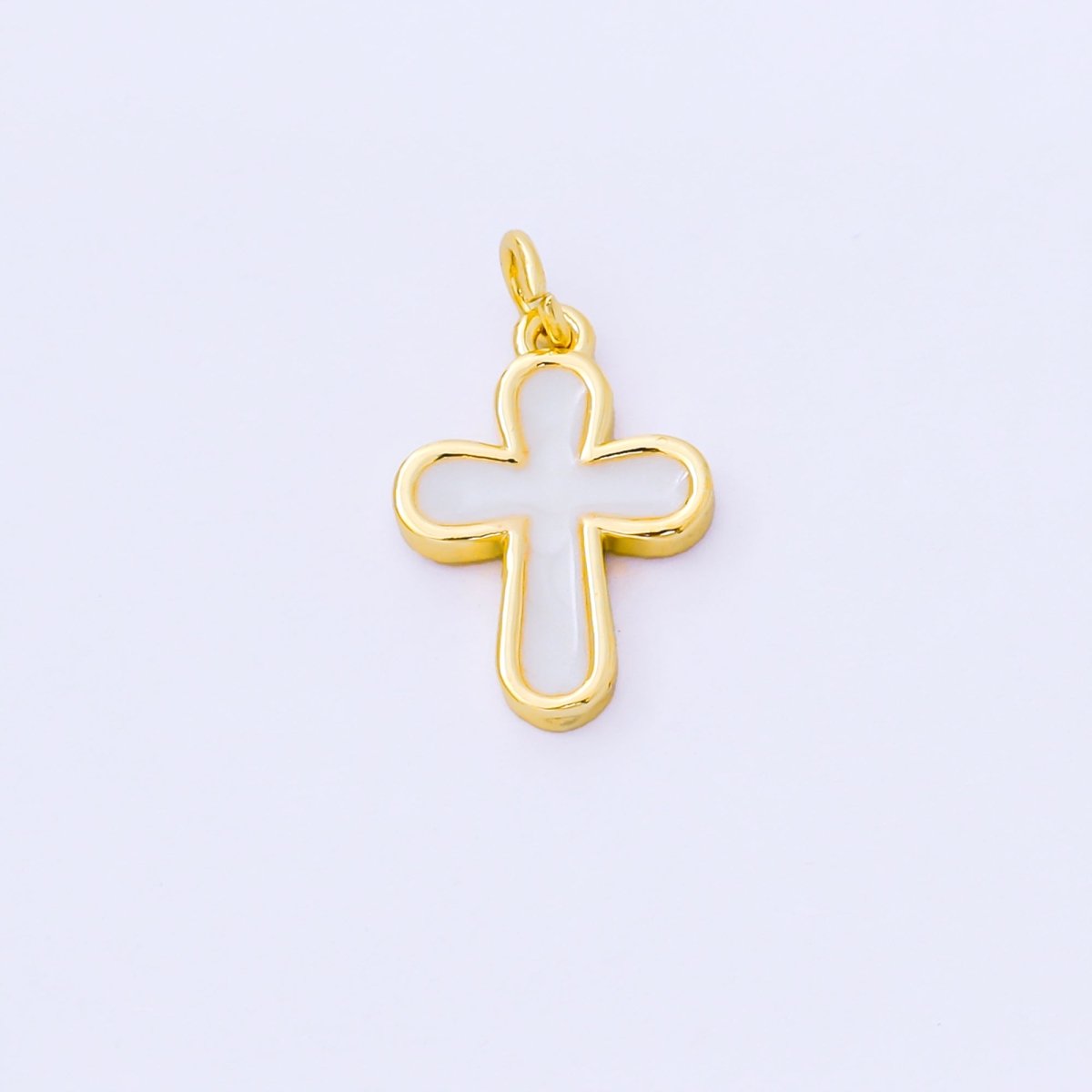 24K Gold Filled 16mm White Enamel Cross Holy Christian Catholic Charm in Gold & Silver | AF1518