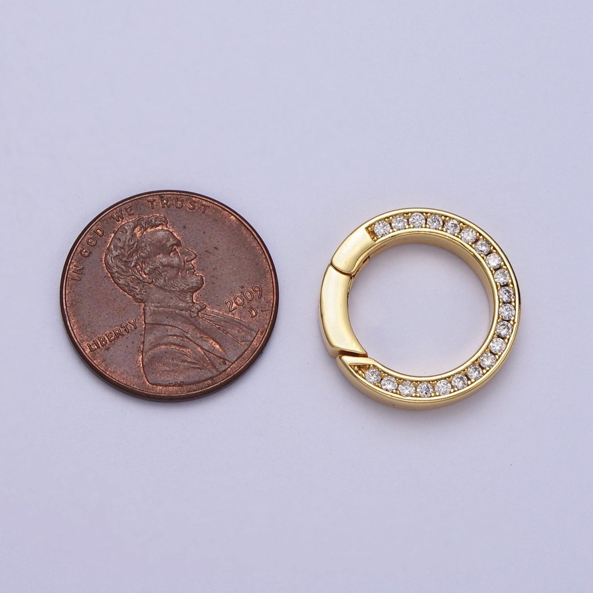 24K Gold Filled 17.7mm Round Micro Paved CZ Push Spring Gate Closure Supply | Z-033