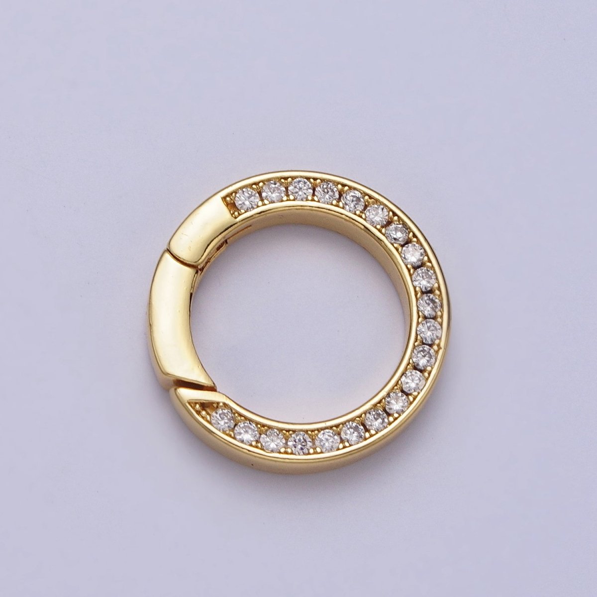 24K Gold Filled 17.7mm Round Micro Paved CZ Push Spring Gate Closure Supply | Z-033