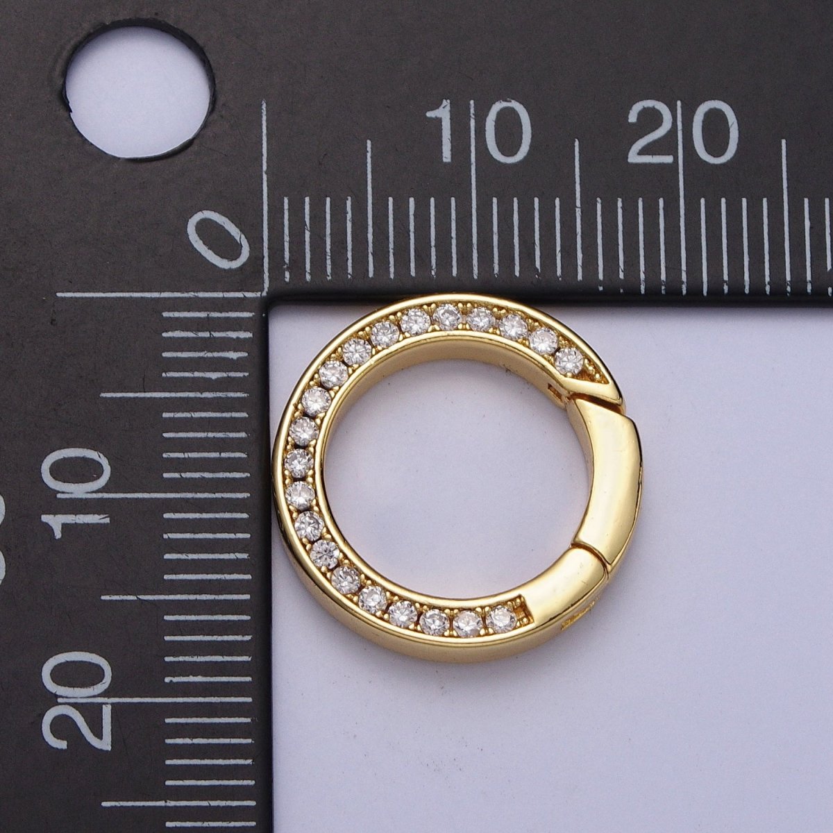 24K Gold Filled 17.7mm Round Micro Paved CZ Push Spring Gate Closure Supply | Z-033