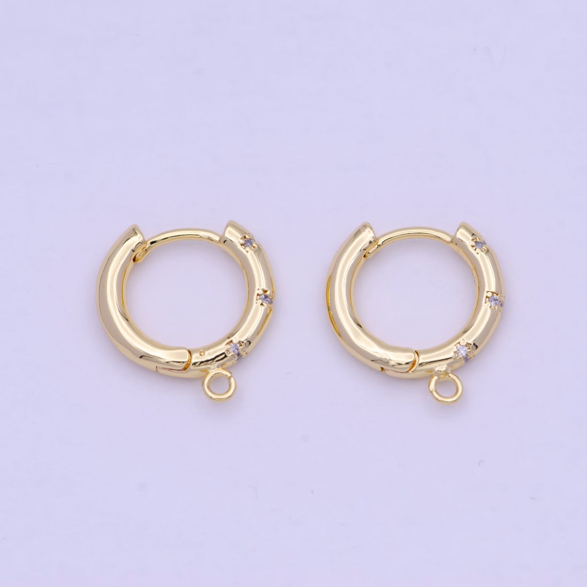 24K Gold Filled 17mm Huggie Open Loop Round Cubic Zirconia Hoop Earrings Supply  L-844