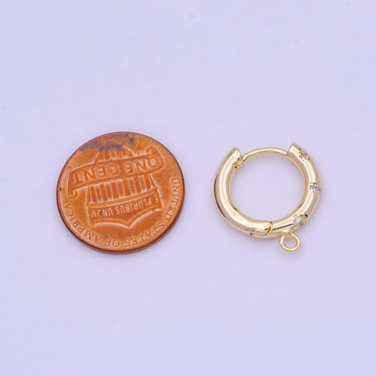 24K Gold Filled 17mm Huggie Open Loop Round Cubic Zirconia Hoop Earrings Supply  L-844