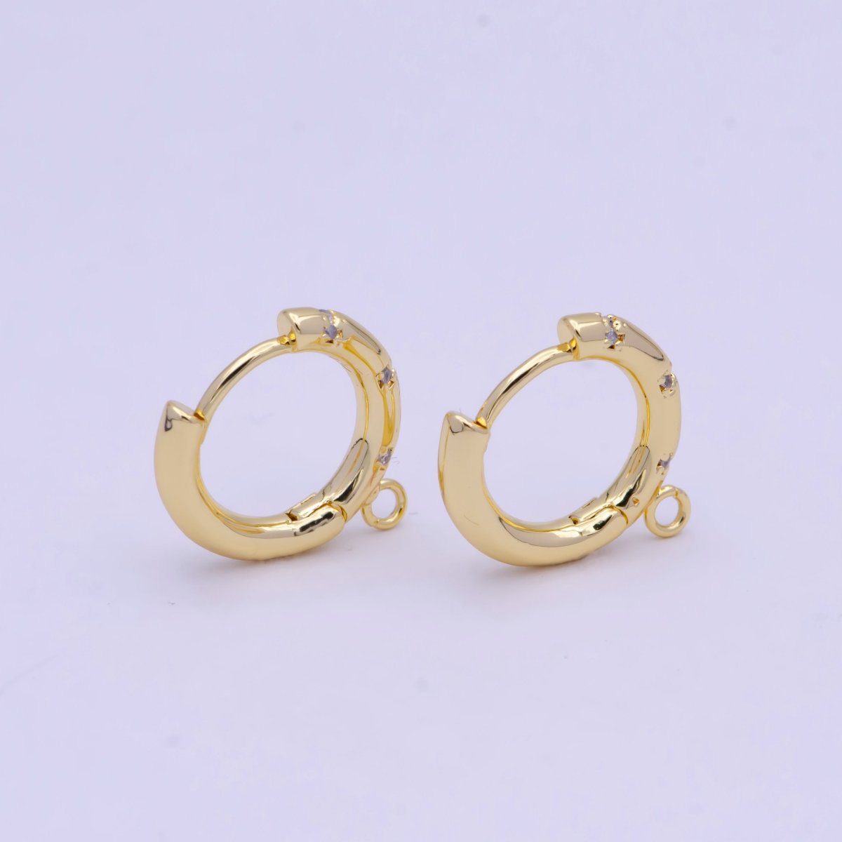 24K Gold Filled 17mm Huggie Open Loop Round Cubic Zirconia Hoop Earrings Supply  L-844