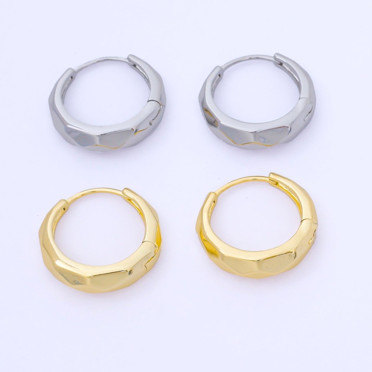 24K Gold Filled 19mm Hammered Textures Dainty Huggie Earrings in Gold & Silver | AB1631 AB1630