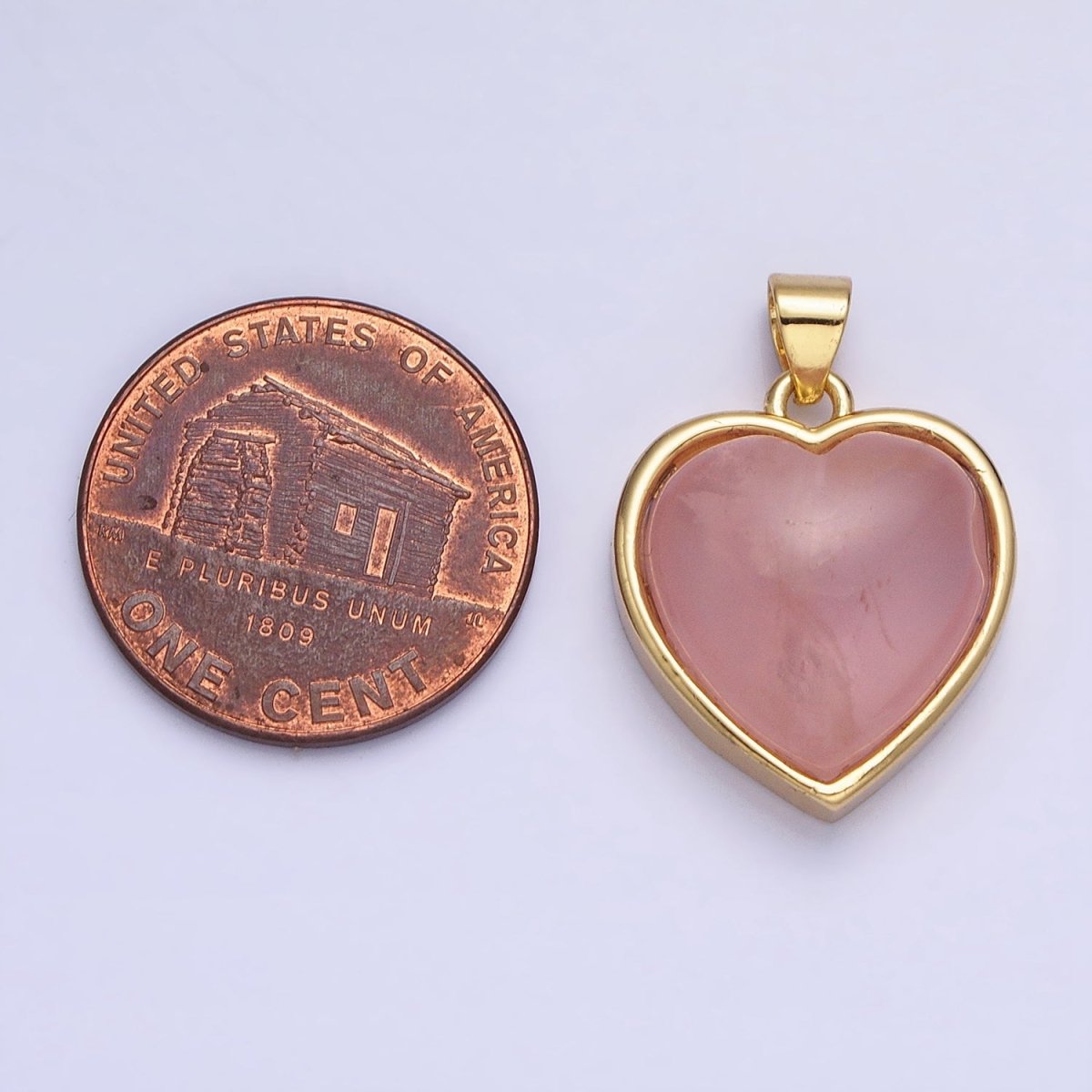24K Gold Filled 21mm, 23mm Rose Quartz Natural Gemstone Heart Bezel Pendant |AA277