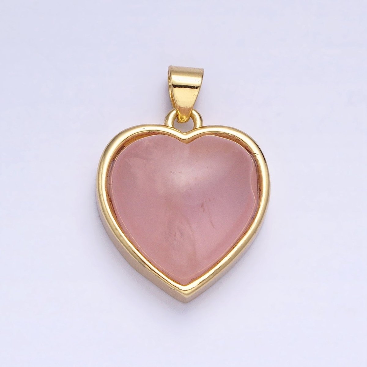 24K Gold Filled 21mm, 23mm Rose Quartz Natural Gemstone Heart Bezel Pendant |AA277