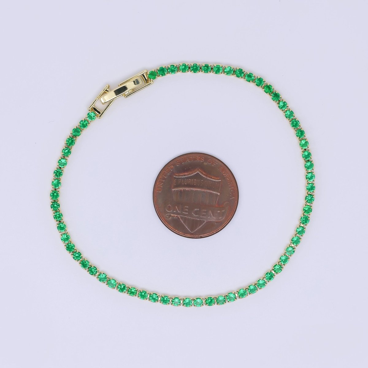 24K Gold Filled 2mm Green, Pink, Blue, Clear Classic Tennis Chain 7 Inch Bracelet | WA-3815 ~ WA-3818