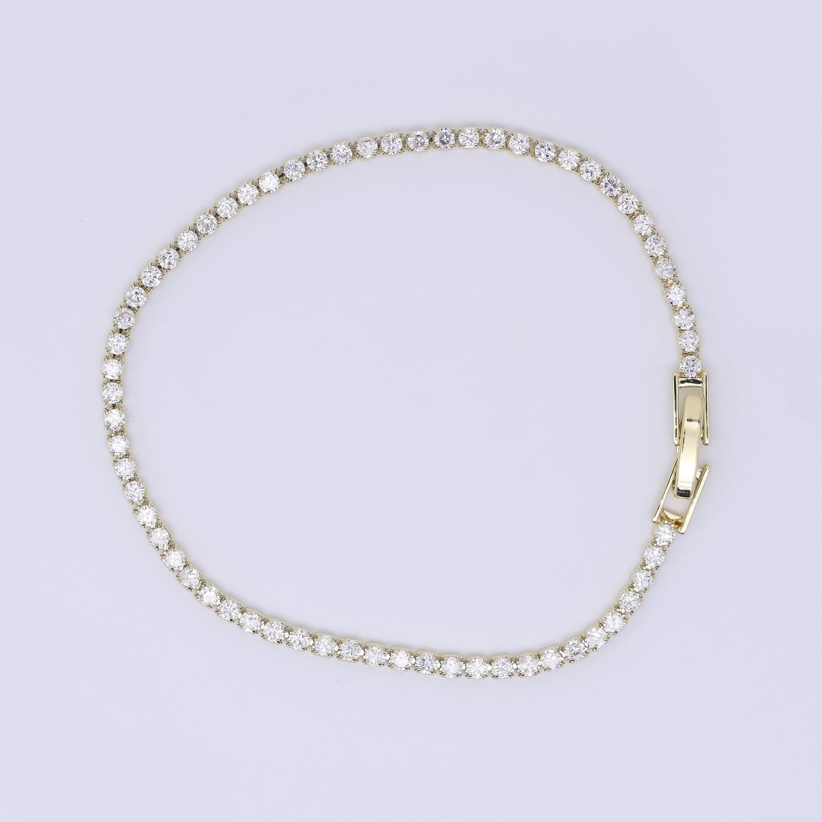 24K Gold Filled 2mm Green, Pink, Blue, Clear Classic Tennis Chain 7 Inch Bracelet | WA-3815 ~ WA-3818