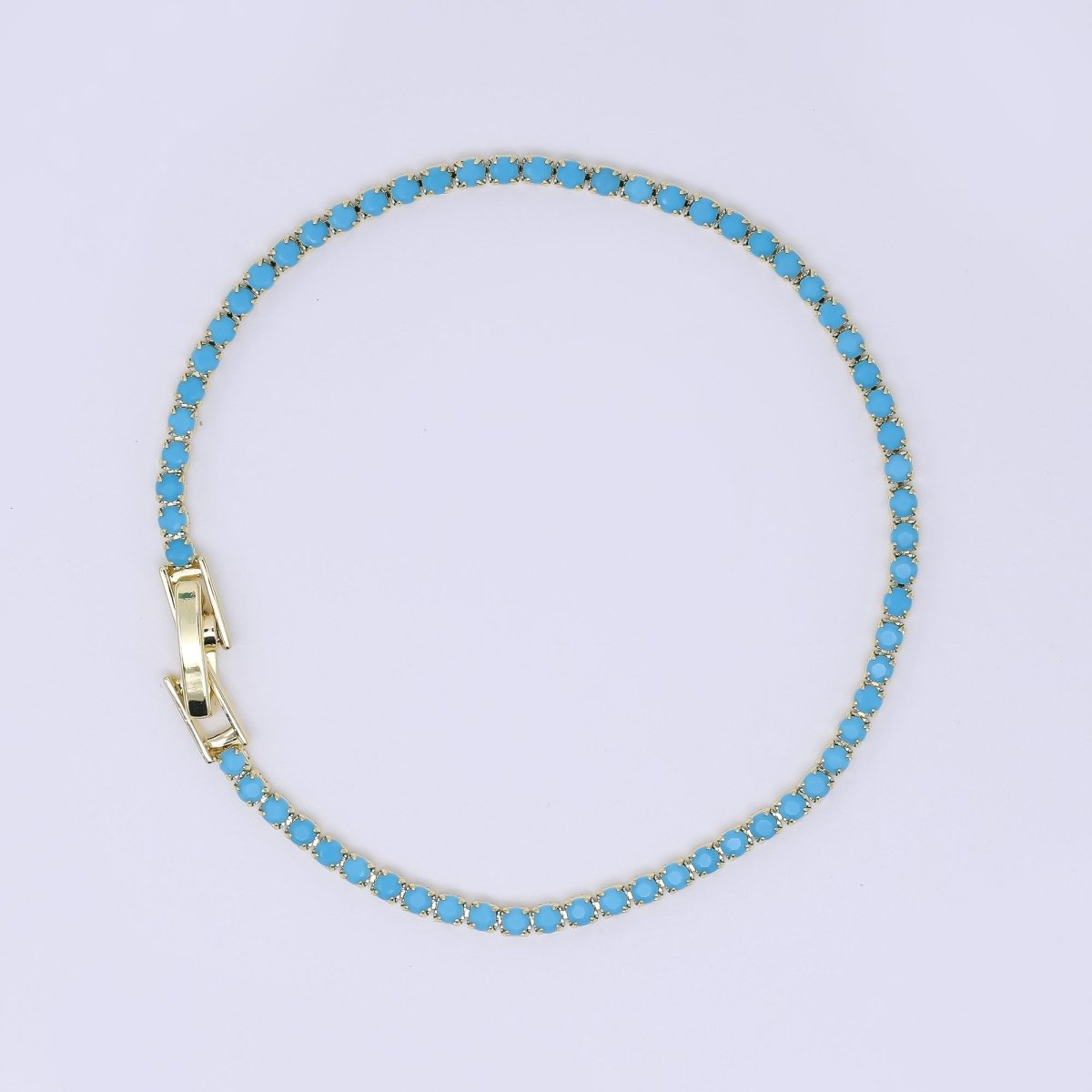 24K Gold Filled 2mm Green, Pink, Blue, Clear Classic Tennis Chain 7 Inch Bracelet | WA-3815 ~ WA-3818
