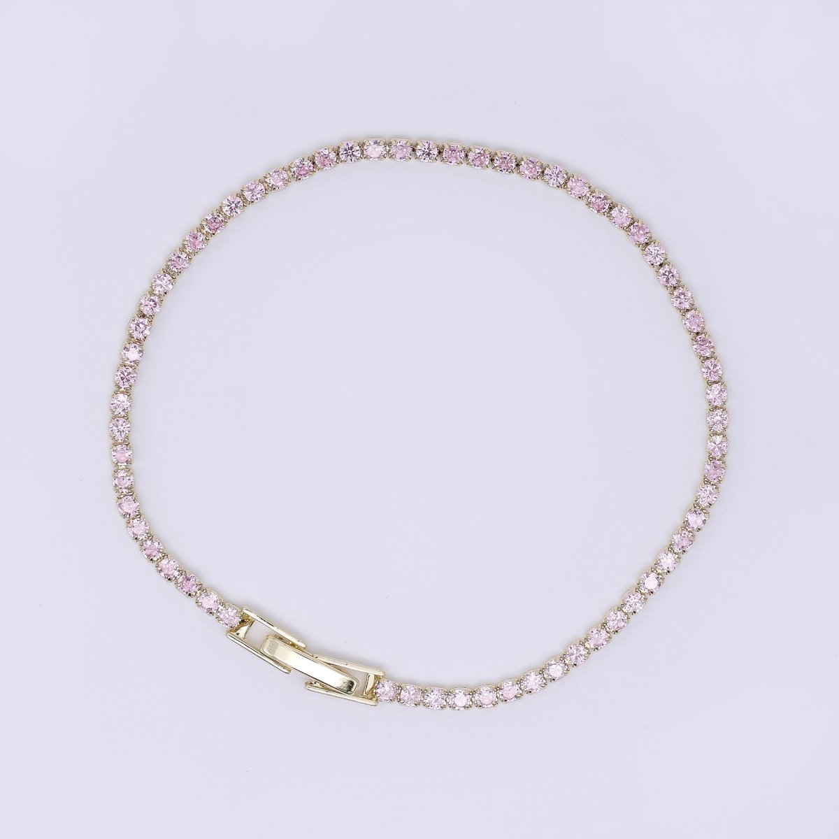 24K Gold Filled 2mm Green, Pink, Blue, Clear Classic Tennis Chain 7 Inch Bracelet | WA-3815 ~ WA-3818