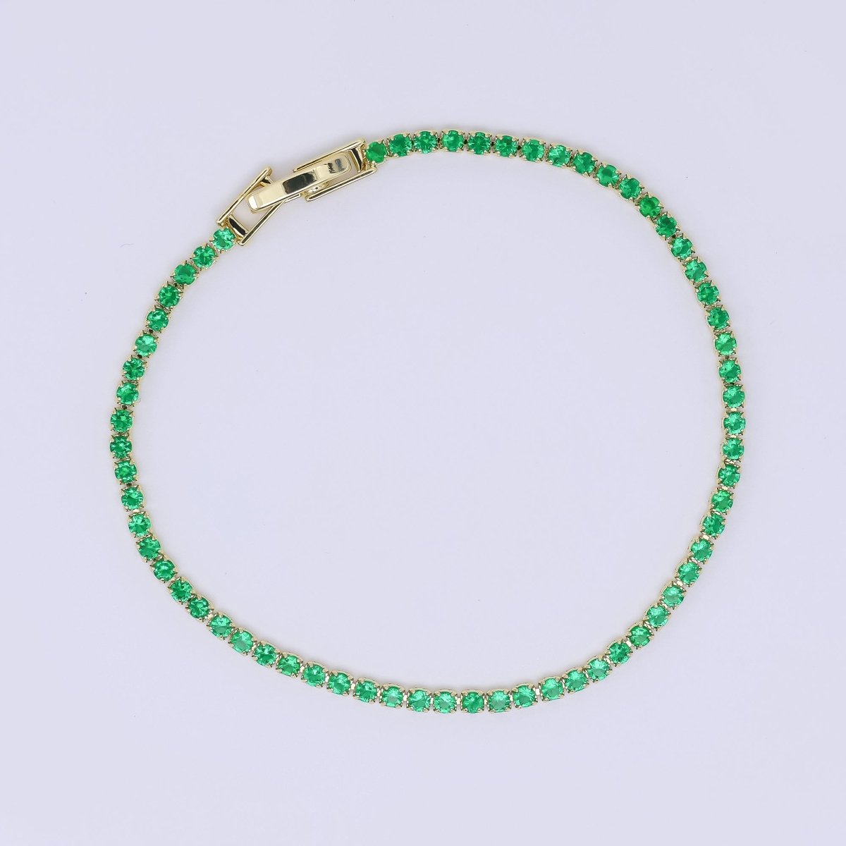 24K Gold Filled 2mm Green, Pink, Blue, Clear Classic Tennis Chain 7 Inch Bracelet | WA-3815 ~ WA-3818