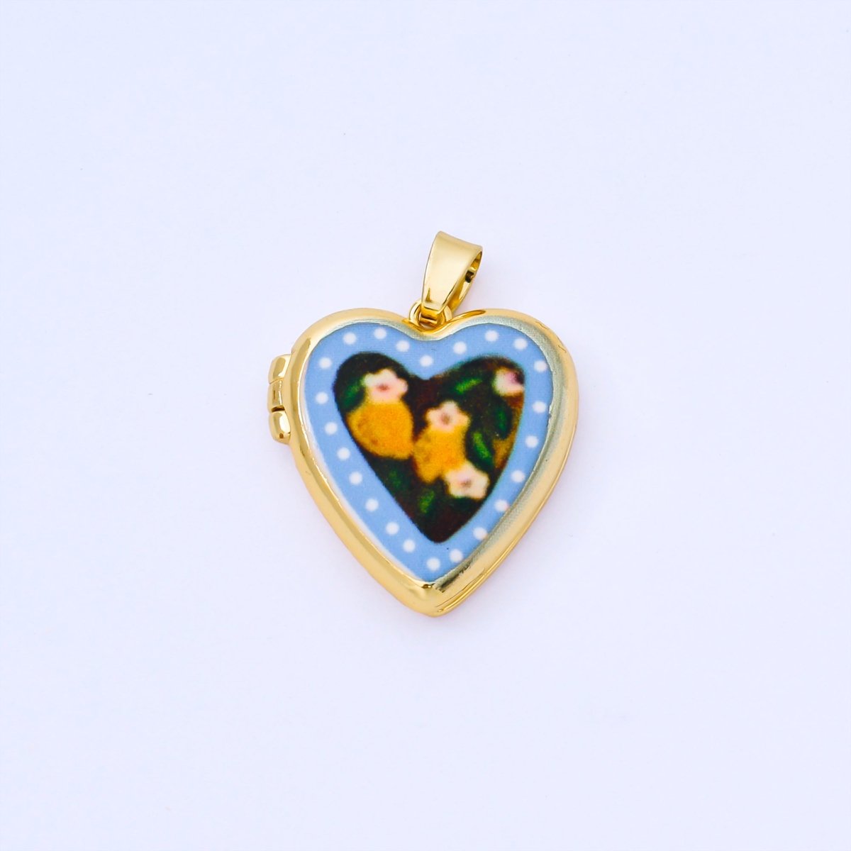 24K Gold Filled 22mm Hand-Painted Enamel Heart-Shaped Locket Flower Pendant | AA1613 ~ AA1617