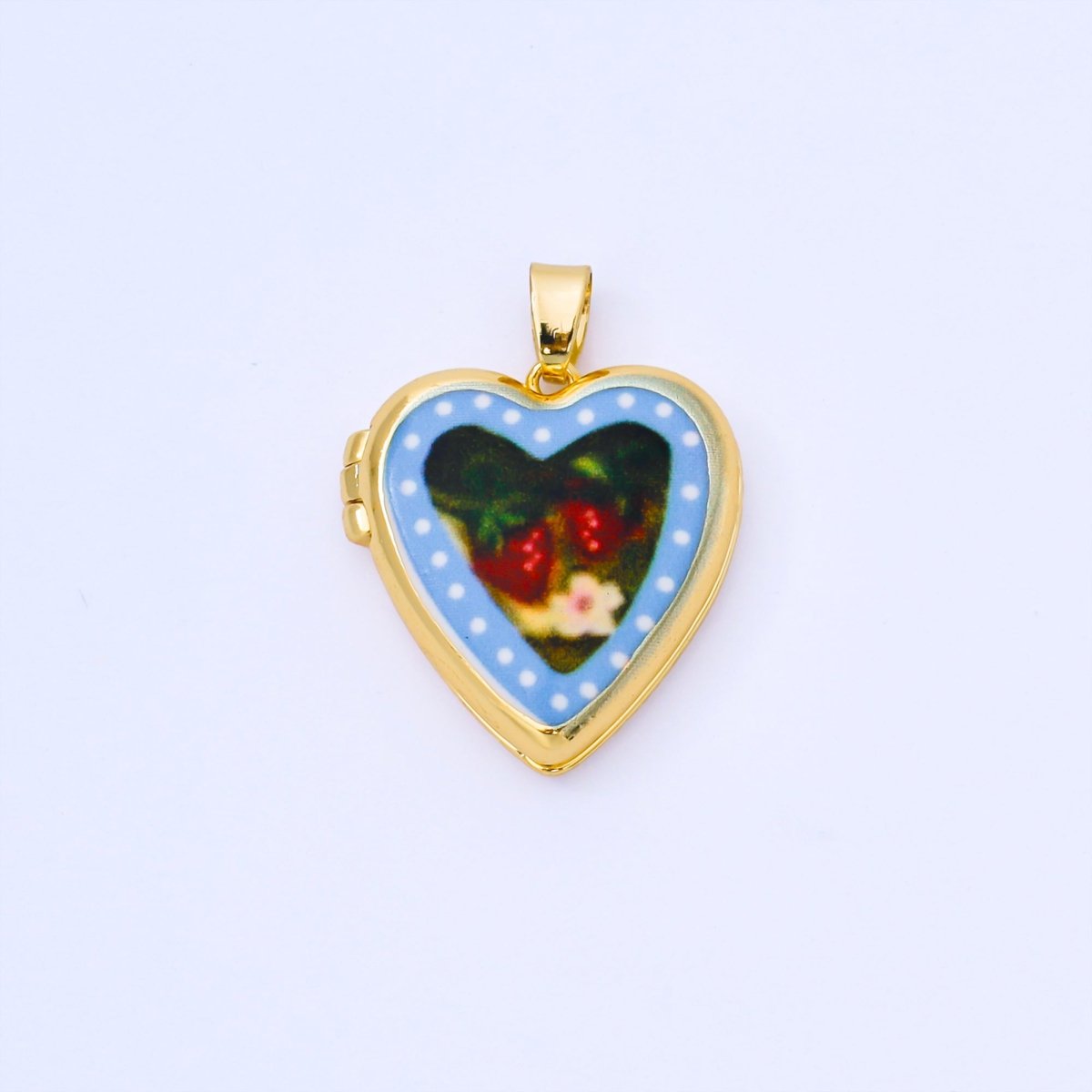 24K Gold Filled 22mm Hand-Painted Enamel Heart-Shaped Locket Flower Pendant | AA1613 ~ AA1617