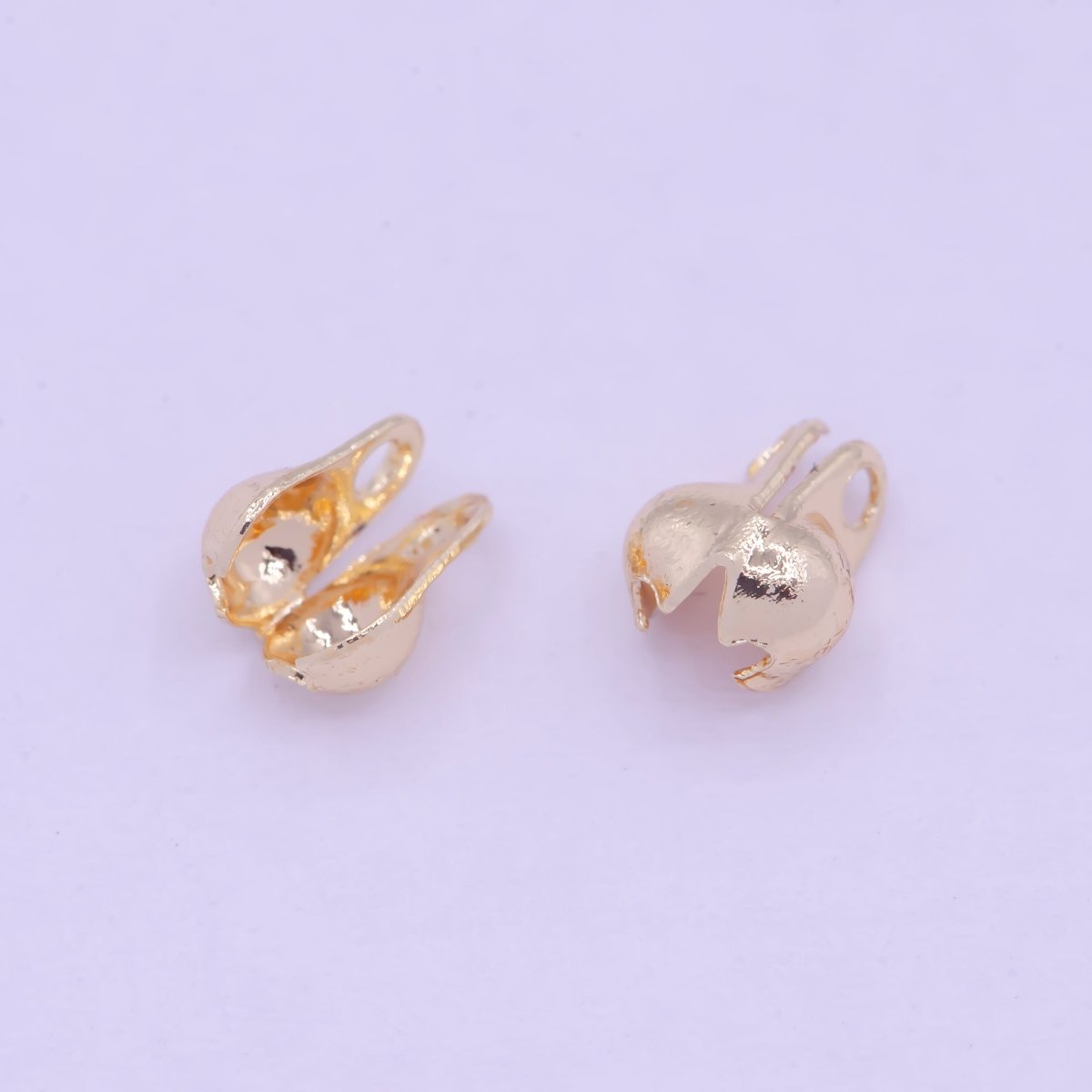 24K Gold Filled 2.5mm Side Fold Clamshell Bead Tip Knot Cover Supply  L-843