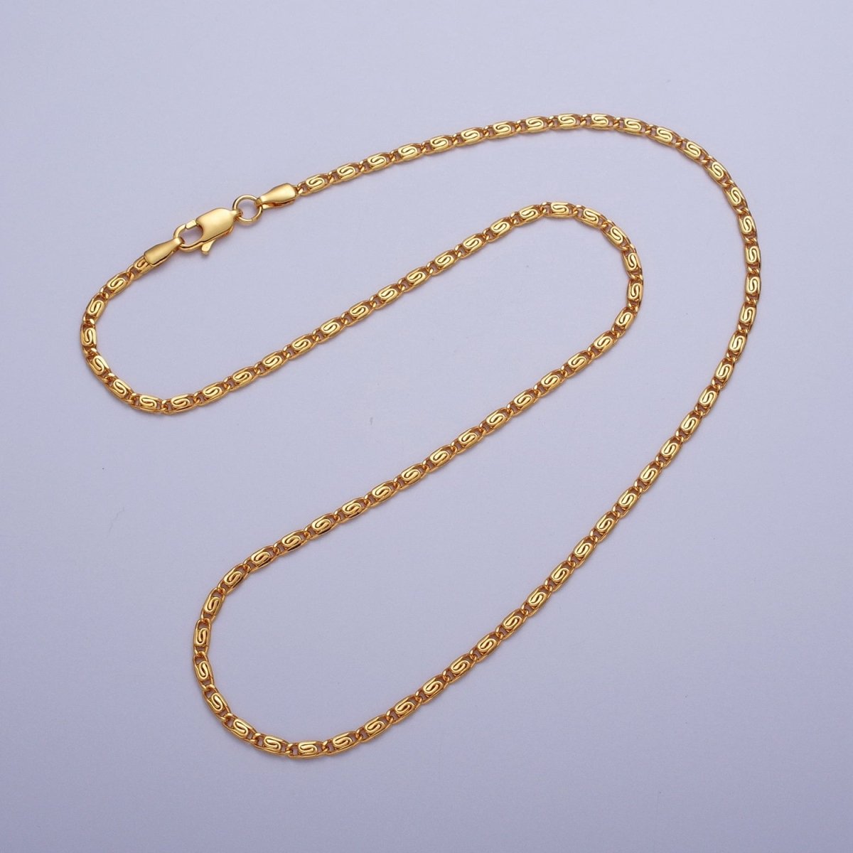 24K Gold Filled 2.5mm Snail Scroll Chain 17.5, 18.5, 19 Inches Necklace in Gold & Silver | WA-1265 - WA-1270 Clearance Pricing