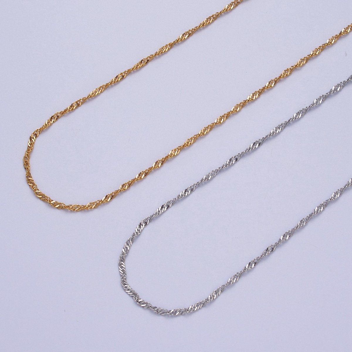 24K Gold Filled 1.7mm Width Singapore Twist Unfinished Chain in Gold & Silver | ROLL-901, ROLL-902 Clearance Pricing