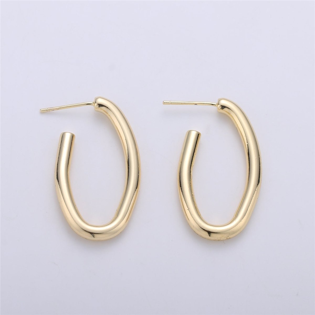 24K Gold Filled 30mm Abstract Band Oblong J-Shaped Hoop Earrings | K232