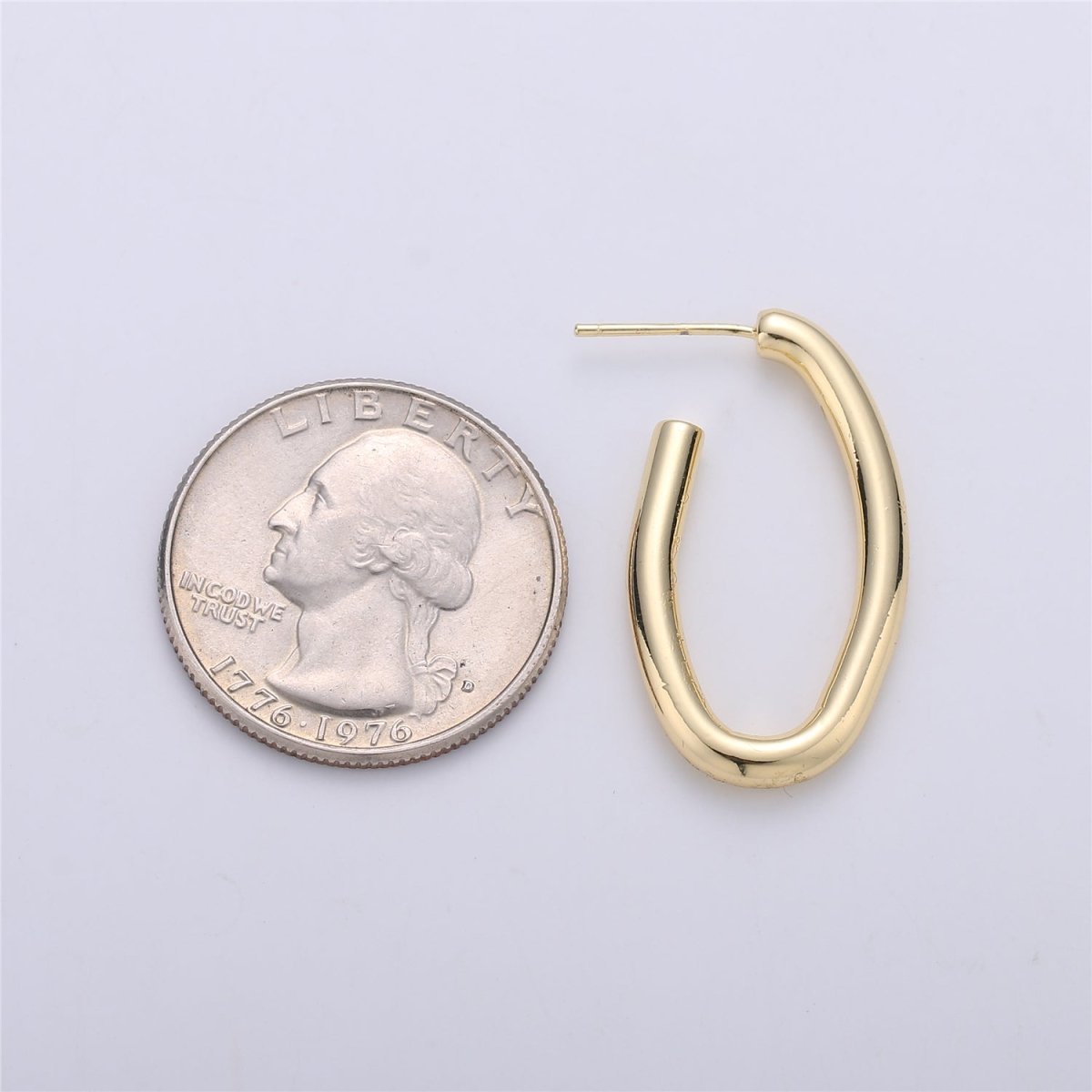 24K Gold Filled 30mm Abstract Band Oblong J-Shaped Hoop Earrings | K232