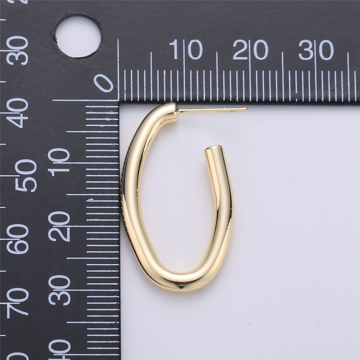 24K Gold Filled 30mm Abstract Band Oblong J-Shaped Hoop Earrings | K232
