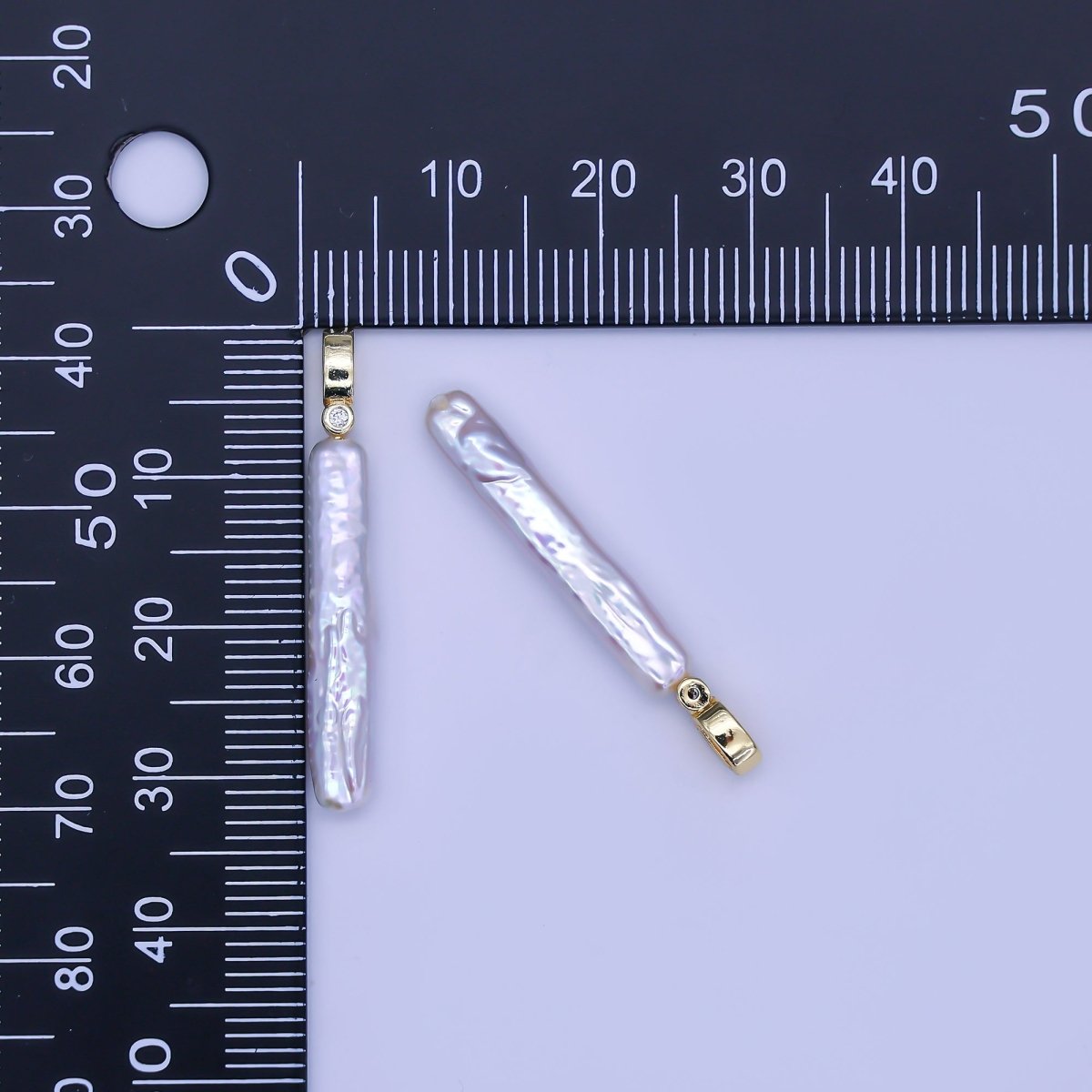 24K Gold Filled 32mm Freshwater Pearl Long Toothpick-Shaped Pendant | P-1713