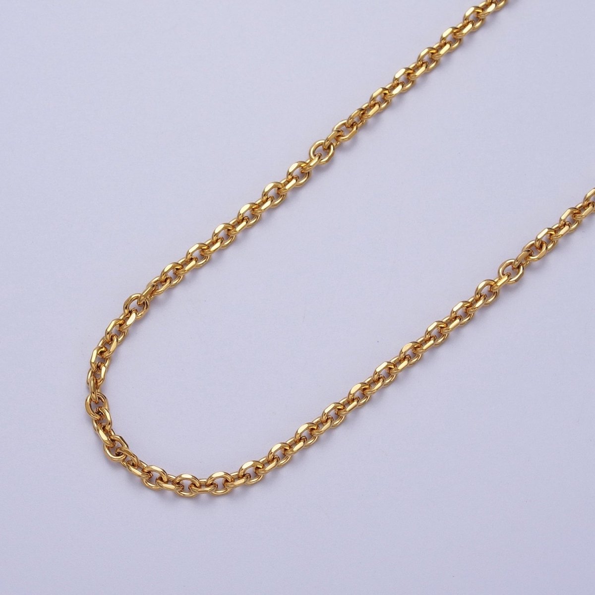 24K Gold Filled 3mm Flat Cable Link Gold, Silver Unfinished Chain | ROLL-889, ROLL-890 Clearance Pricing
