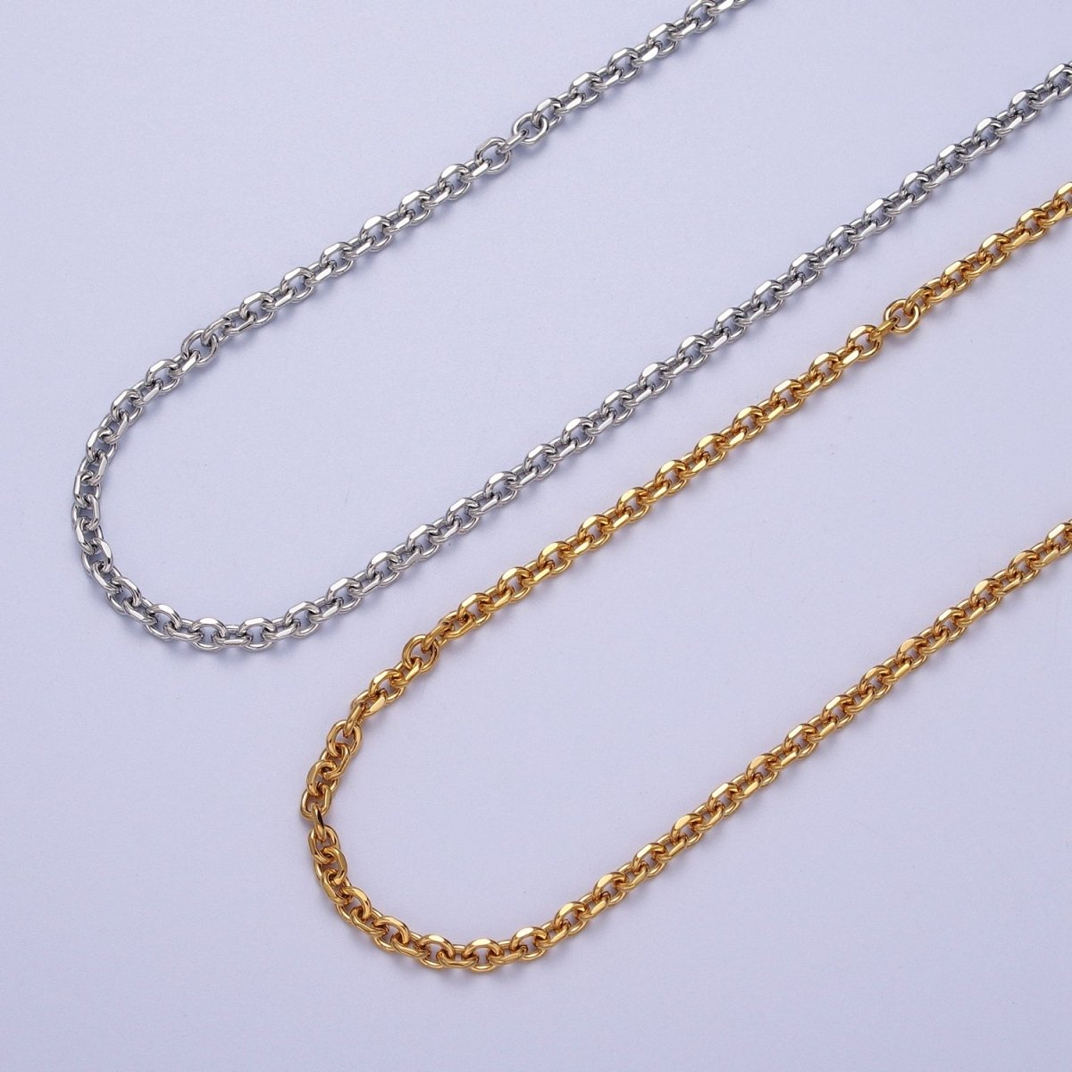 24K Gold Filled 3mm Flat Cable Link Gold, Silver Unfinished Chain | ROLL-889, ROLL-890 Clearance Pricing
