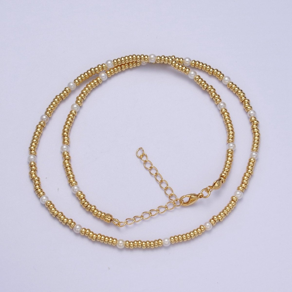 24K Gold Filled 3mm Spacer Bead Shell Pearl 16 Inch Choker Necklace | WA-1281 Clearance Pricing