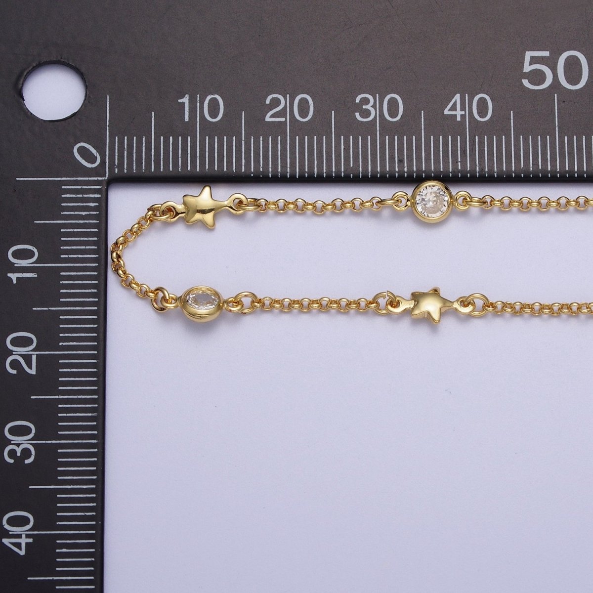 24K Gold Filled 4.5mm Celestial Star Cubic Zirconia Unfinished Designed Chain | ROLL-876