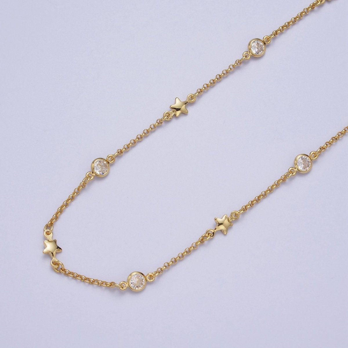 24K Gold Filled 4.5mm Celestial Star Cubic Zirconia Unfinished Designed Chain | ROLL-876