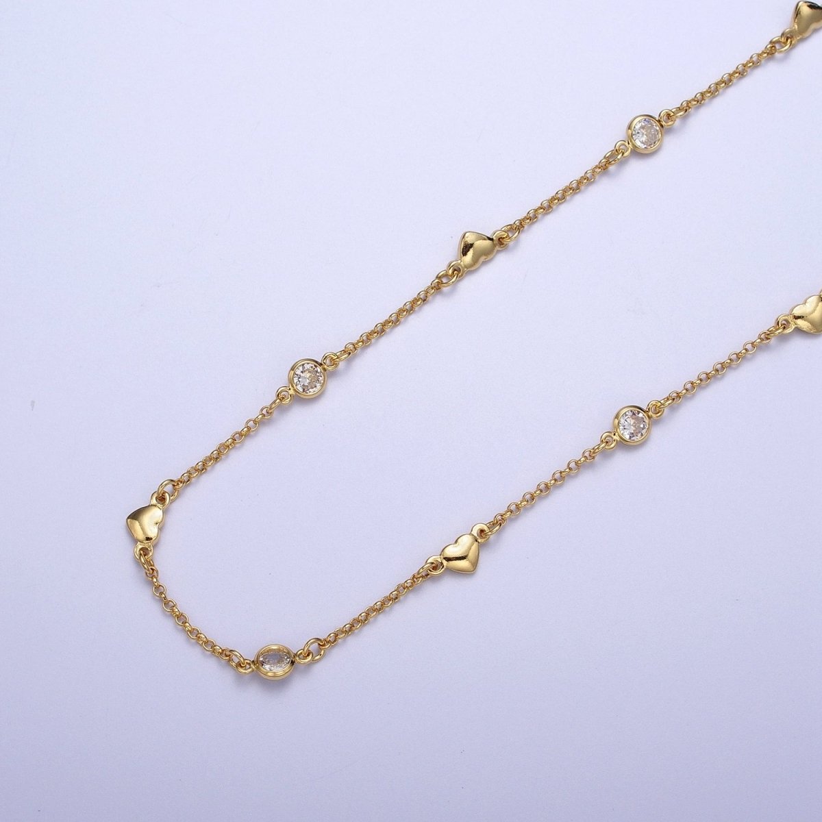24K Gold Filled 4.5mm Heart Cubic Zirconia Unfinished Designed Chain | ROLL-877