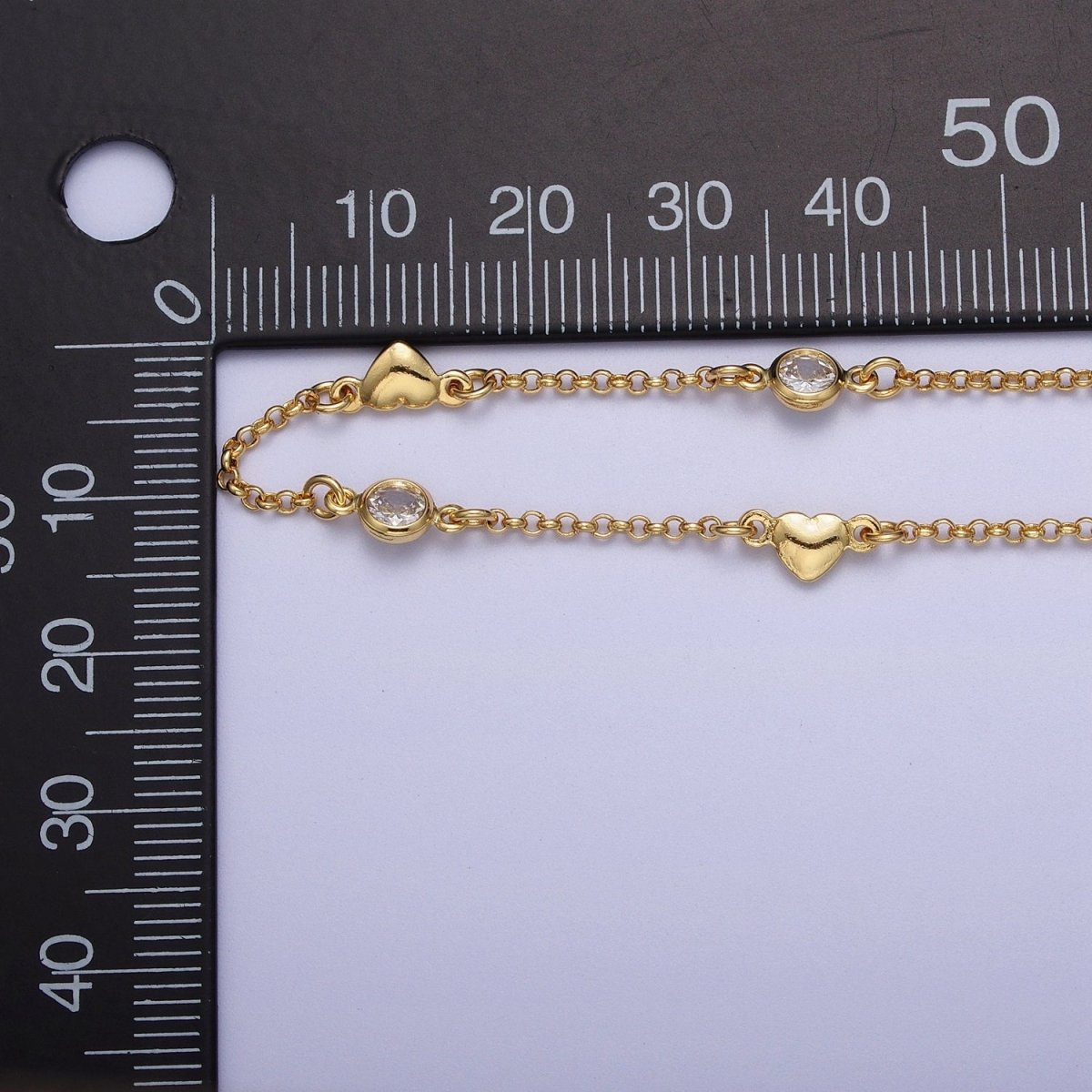 24K Gold Filled 4.5mm Heart Cubic Zirconia Unfinished Designed Chain | ROLL-877