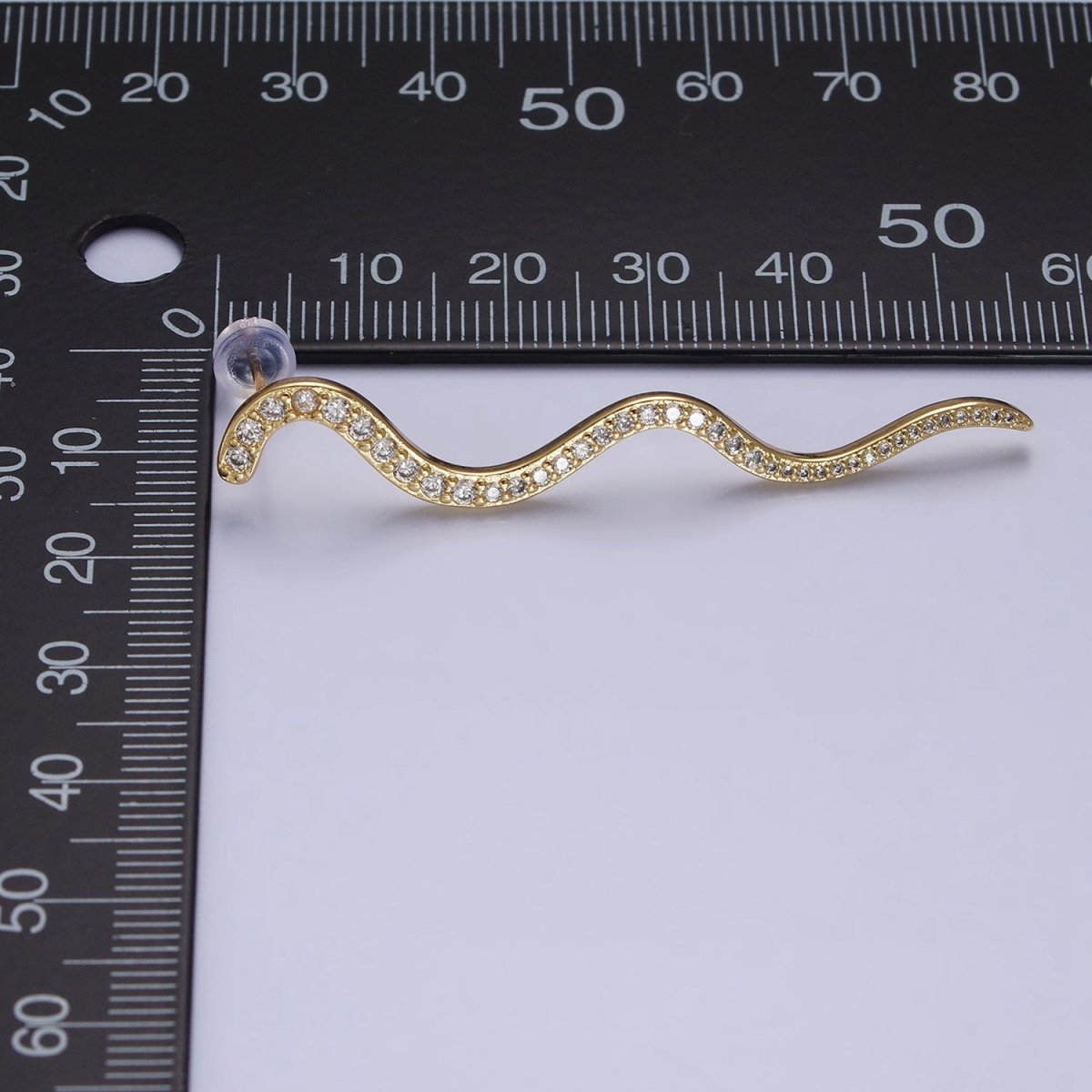 24K Gold Filled 55.7mm Slither Snake Micro Paved CZ Geometric Drop Stud Earrings | AB726