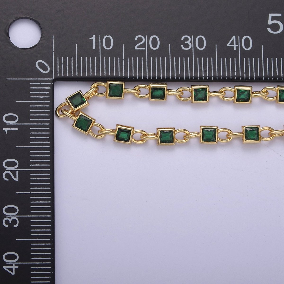 24K Gold Filled 6mm Clear Rectangle Cut Bezel Chain by Yard, Station Necklace CZ Diamond by Foot for Necklace Bracelet Jewelry Making | ROLL-777 Clearance Pricing