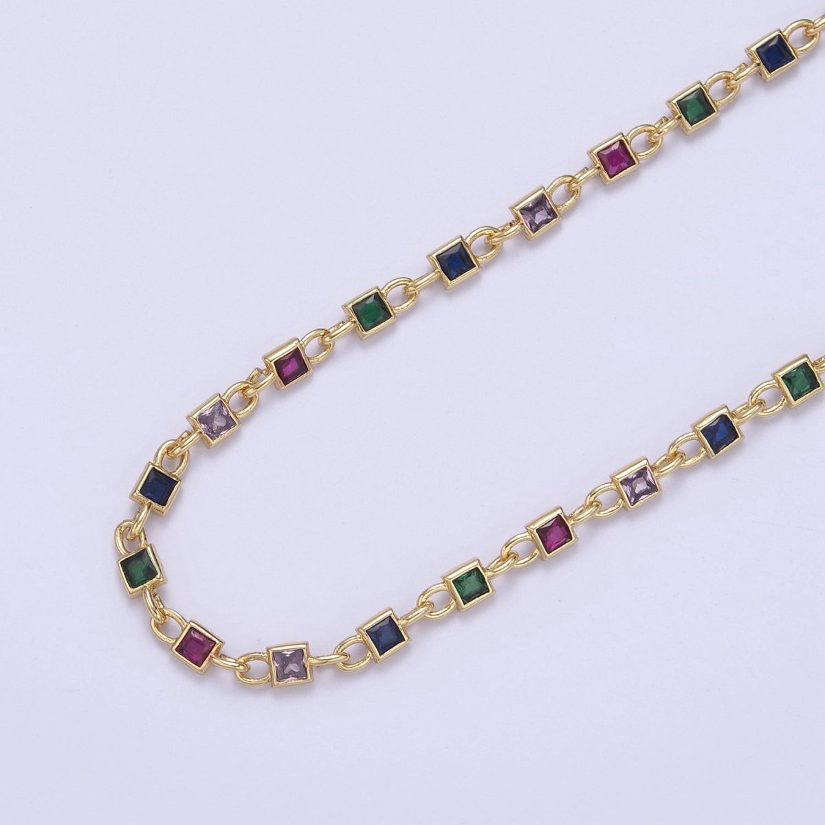24K Gold Filled 6mm Clear Rectangle Cut Bezel Chain by Yard, Station Necklace CZ Diamond by Foot for Necklace Bracelet Jewelry Making | ROLL-777 Clearance Pricing