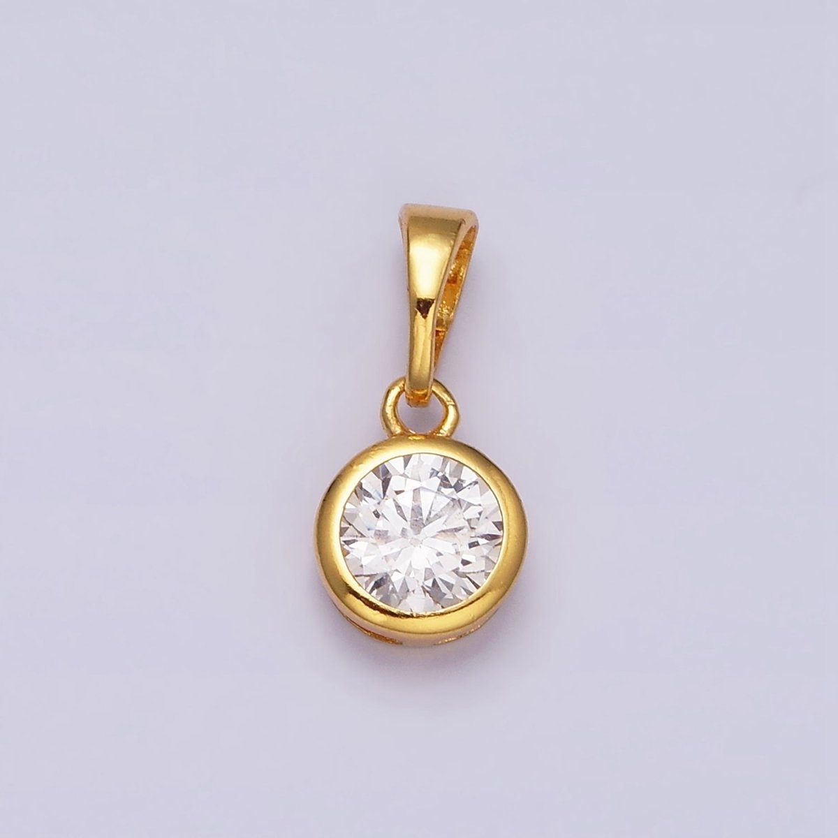24K Gold Filled 7mm Round Clear Cubic Zirconia CZ Bezel Minimalist Pendant | AA513
