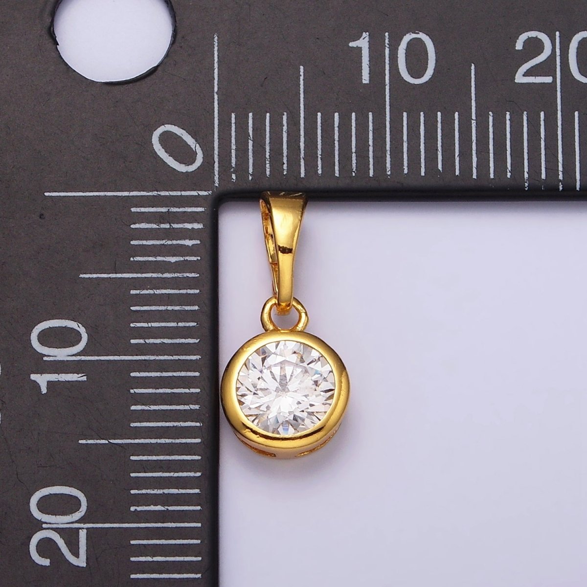 24K Gold Filled 7mm Round Clear Cubic Zirconia CZ Bezel Minimalist Pendant | AA513