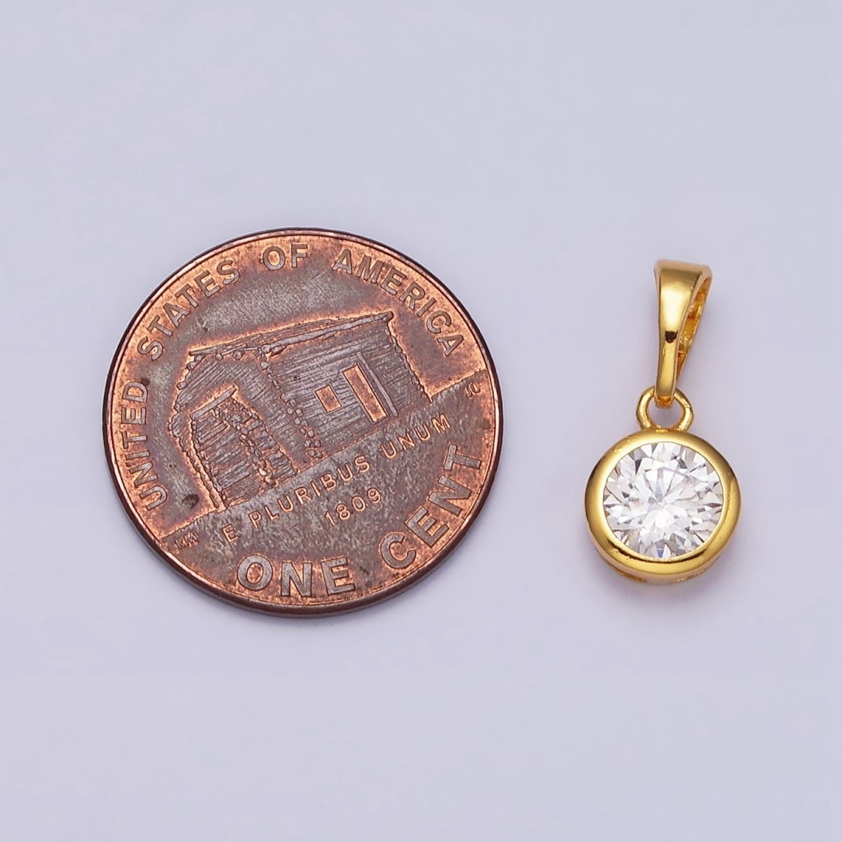 24K Gold Filled 7mm Round Clear Cubic Zirconia CZ Bezel Minimalist Pendant | AA513