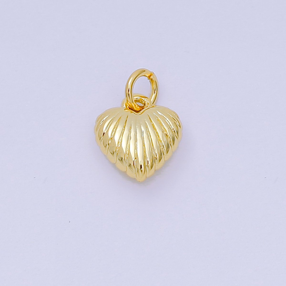 24K Gold Filled 9mm Ribbed Line-Textured Chubby Mini Heart Charm | D124