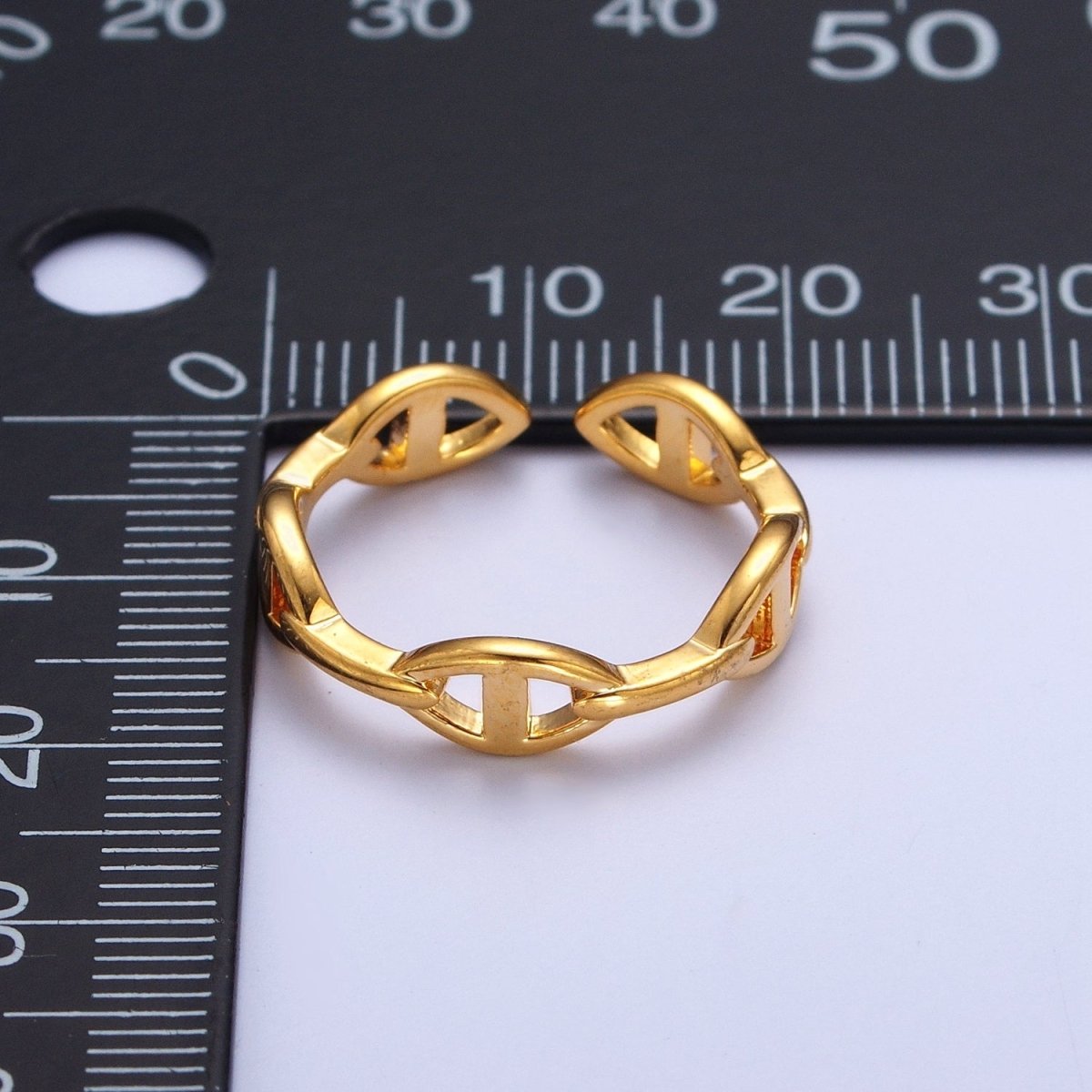 24K Gold Filled Anchor Mariner Chain Link Adjustable Gold Ring | S-382