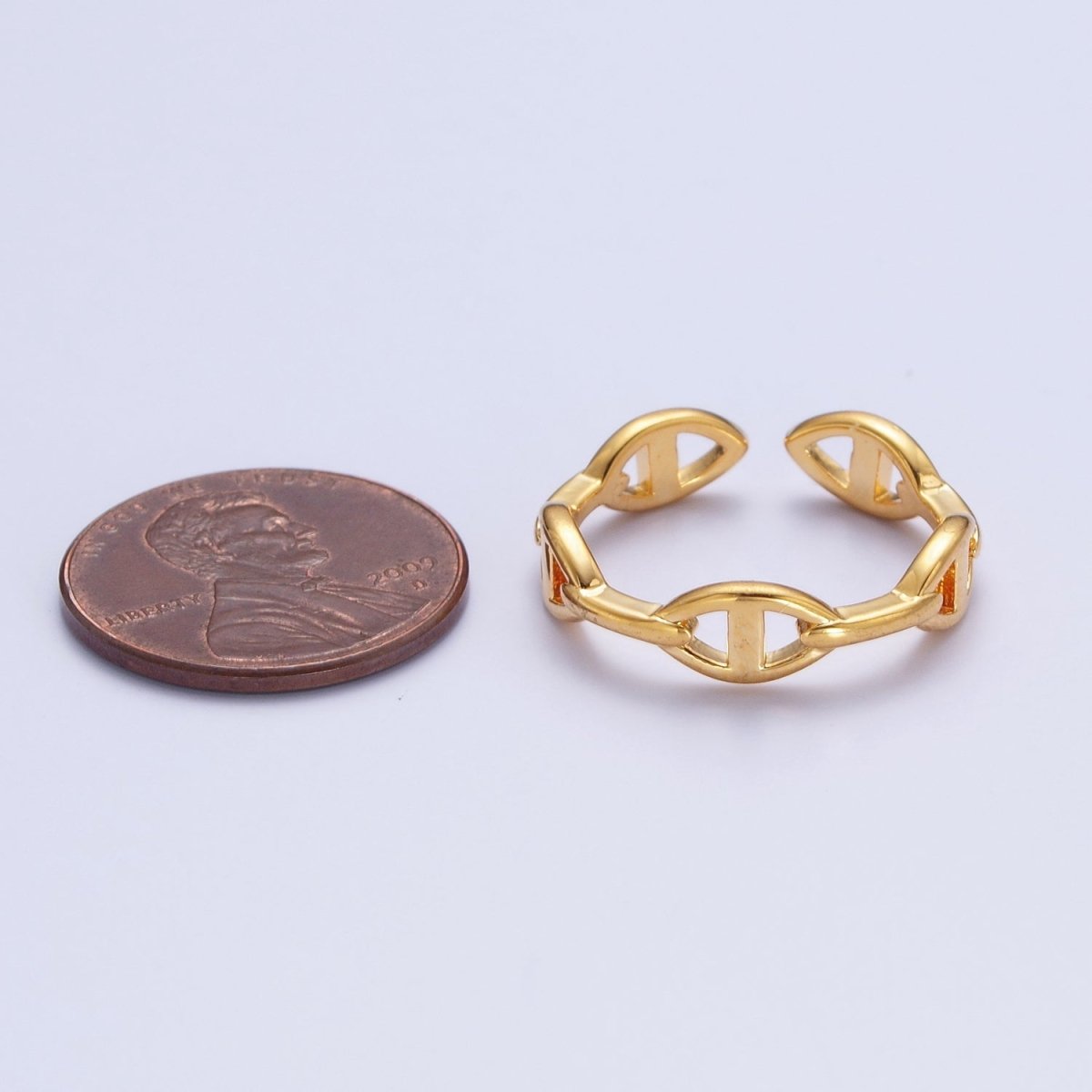 24K Gold Filled Anchor Mariner Chain Link Adjustable Gold Ring | S-382