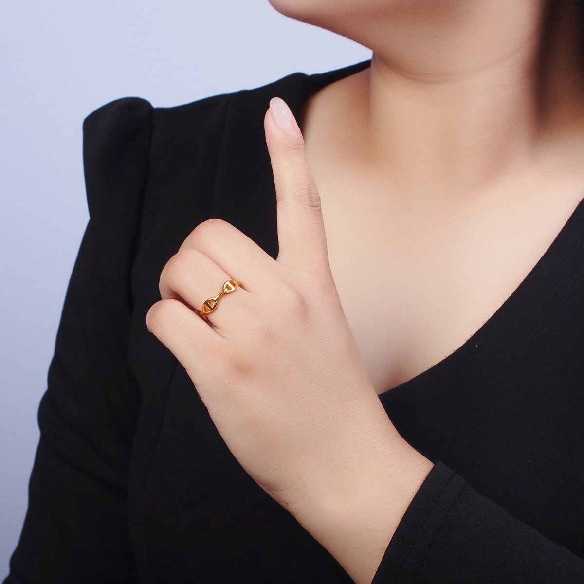 24K Gold Filled Anchor Mariner Chain Link Adjustable Gold Ring | S-382