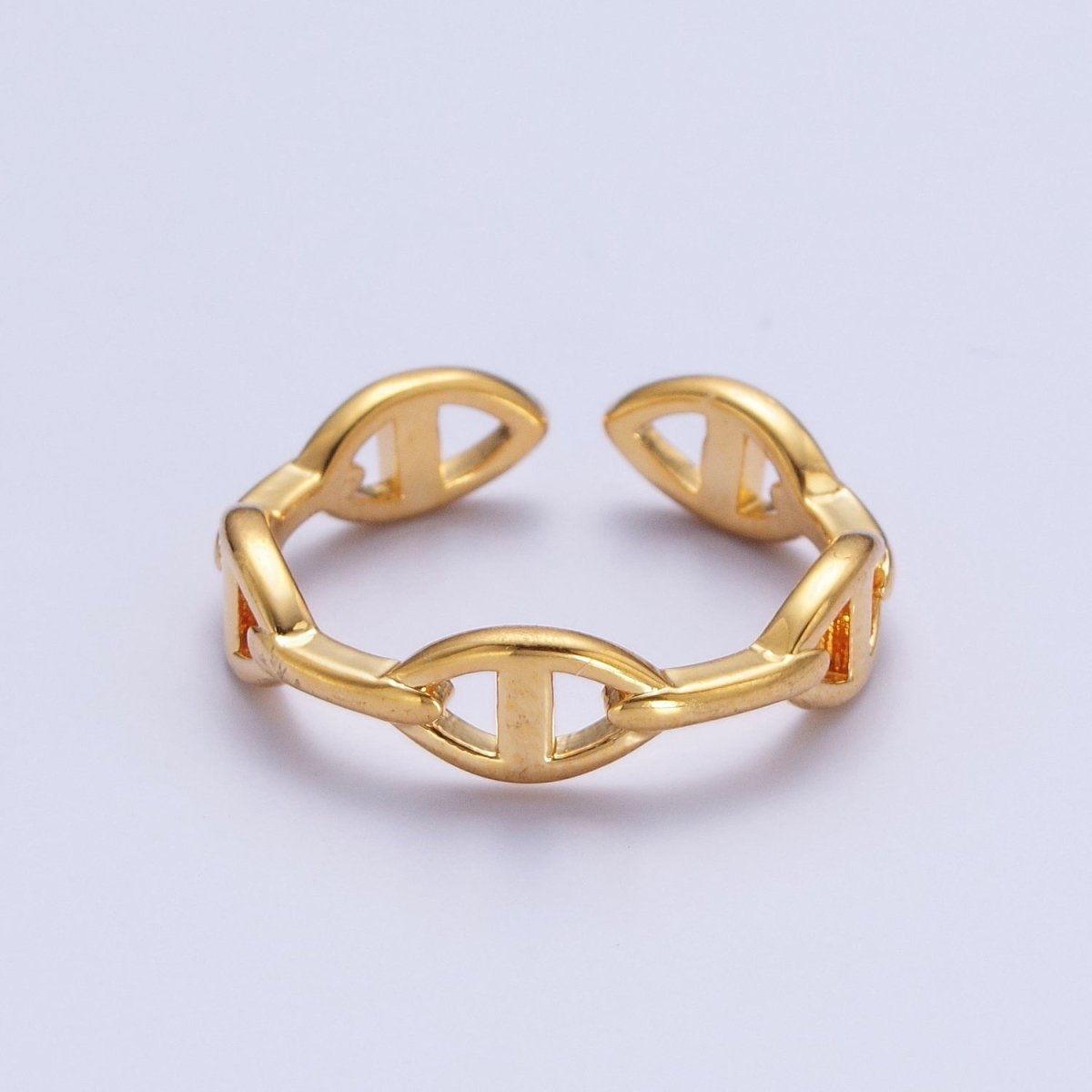 24K Gold Filled Anchor Mariner Chain Link Adjustable Gold Ring | S-382