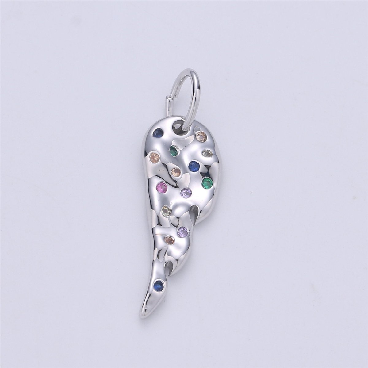 24K Gold filled Angel Wing Dainty Charm with Micro Pave Multi Color Rainbow Cubic Zirconia CZ Stone for Necklace or Bracelet, C-914